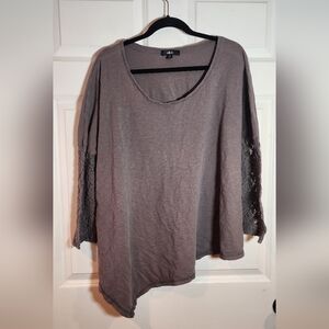 Ellos Women's Gray Lace Sleeve Asymmetrical Top 1x (22/24)
